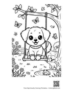 Thumbnail: Cute Baby Dog Swinging in a Beautiful Park Printable