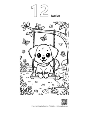 Thumbnail: Cute Baby Dog Swinging in a Beautiful Park Printable Outline Number 12