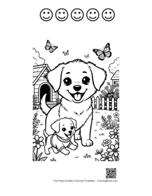 Thumbnail: Cute Dogs to Color Printable and 5 Happy Face Outline