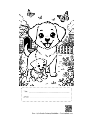 Thumbnail: Cute Dogs to Color Printable with Title and Artist Box