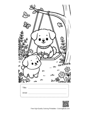Thumbnail: Cute Dogs Coloring Page Printable with Title and Artist Box