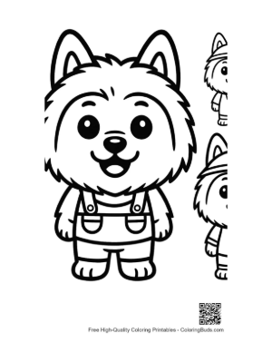 Thumbnail: Cute Fluffy Puppy in Overalls Coloring Page