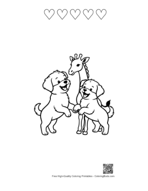 Thumbnail: Cute Puppies Hugging Giraffe Outline Printable and 5 Heart Outline