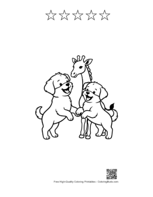 Thumbnail: Cute Puppies Hugging Giraffe Outline Printable and 5 Star Outline