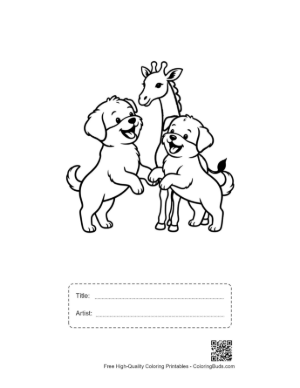 Thumbnail: Cute Puppies Hugging Giraffe Outline Printable with Title and Artist Box