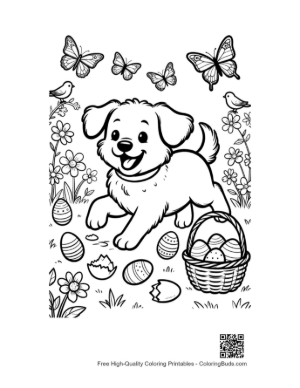 Thumbnail: Cute Puppy Walking with Butterflies in a Field Printable