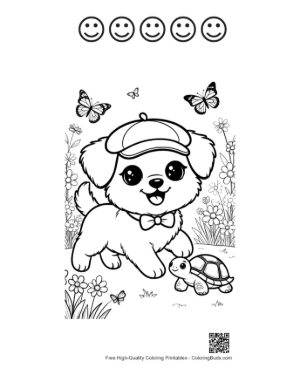 Thumbnail: Easy Cute Dogs Coloring Page Printable and 5 Happy Face Outline