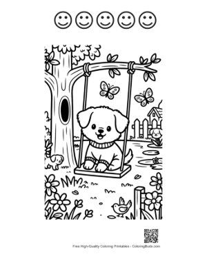 Thumbnail: Happy Dog Sitting on a Swing Under a Tree Printable and 5 Happy Face Outline
