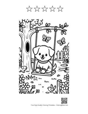 Thumbnail: Happy Dog Sitting on a Swing Under a Tree Printable and 5 Star Outline