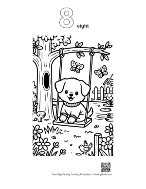 Thumbnail: Happy Dog Sitting on a Swing Under a Tree Printable Outline Number 8