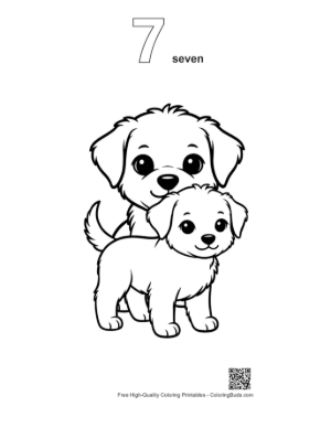 Thumbnail: Two Adorable Fluffy Puppies Standing Together Printable Outline Number 7