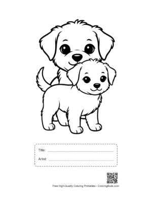 Thumbnail: Two Adorable Fluffy Puppies Standing Together Printable with Title and Artist Box