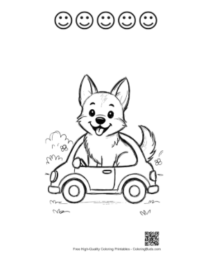 Thumbnail: Adorable German Shepherd Puppy Acting as a Car Driver Printable and 5 Happy Face Outline