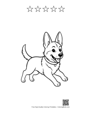 Thumbnail: Adorable German Shepherd Puppy Running on a Sunny Day Printable and 5 Star Outline