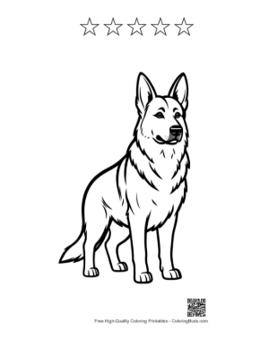 Thumbnail: Alert German Shepherd Line Art Printable and 5 Star Outline