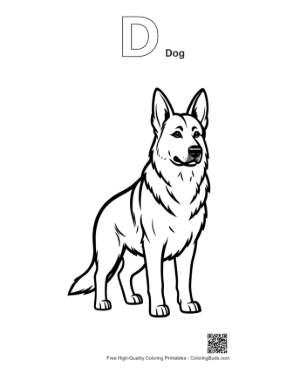 Thumbnail: Alert German Shepherd Line Art Printable Outline Alphabet D Dog