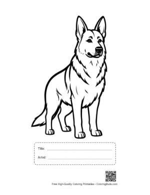 Thumbnail: Alert German Shepherd Line Art Printable with Title and Artist Box