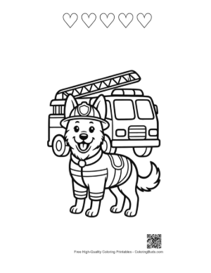 Thumbnail: Brave German Shepherd Puppy Standing by a Fire Truck Printable and 5 Heart Outline