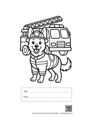 Thumbnail: Brave German Shepherd Puppy Standing by a Fire Truck Printable with Title and Artist Box