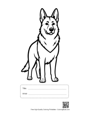 Thumbnail: Cheerful German Shepherd Outline Printable with Title and Artist Box