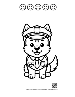 Thumbnail: Cute German Shepherd Police Dog Puppy in Uniform Printable and 5 Happy Face Outline