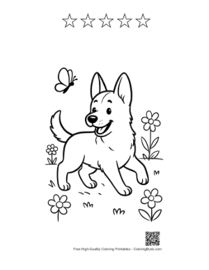 Thumbnail: Cute German Shepherd Printable and 5 Star Outline