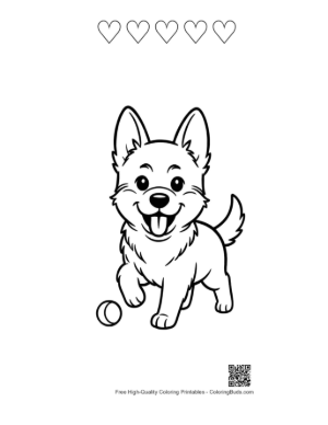 Thumbnail: Cute German Shepherd Puppy Chasing a Bouncy Ball Printable and 5 Heart Outline