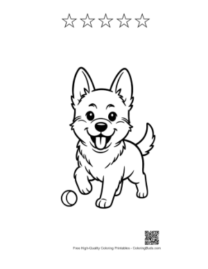 Thumbnail: Cute German Shepherd Puppy Chasing a Bouncy Ball Printable and 5 Star Outline