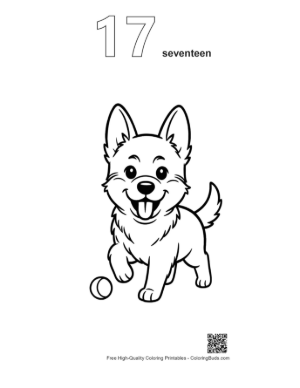 Thumbnail: Cute German Shepherd Puppy Chasing a Bouncy Ball Printable Outline Number 17