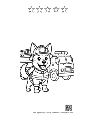 Thumbnail: Cute German Shepherd Puppy Wearing a Fire Captain Uniform Printable and 5 Star Outline