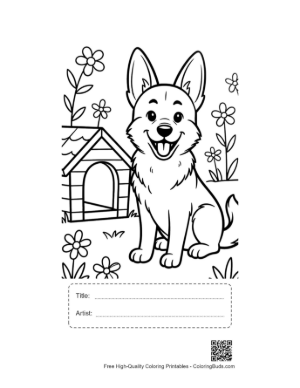 Thumbnail: Cute German Shepherd to Color Printable with Title and Artist Box