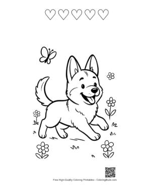 Thumbnail: Free German Shepherd for Kids Printable and 5 Heart Outline