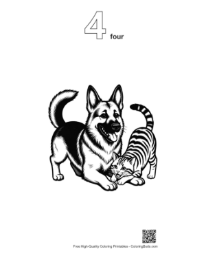 Thumbnail: German Shepherd Playing with Tiger Cat Printable Outline Number 4