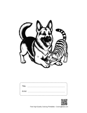Thumbnail: German Shepherd Playing with Tiger Cat Printable with Title and Artist Box