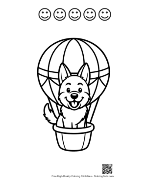 Thumbnail: German Shepherd Puppy Enjoying a Hot Air Balloon Ride Printable and 5 Happy Face Outline
