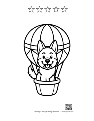 Thumbnail: German Shepherd Puppy Enjoying a Hot Air Balloon Ride Printable and 5 Star Outline