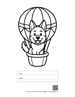 Thumbnail: German Shepherd Puppy Enjoying a Hot Air Balloon Ride Printable with Title and Artist Box