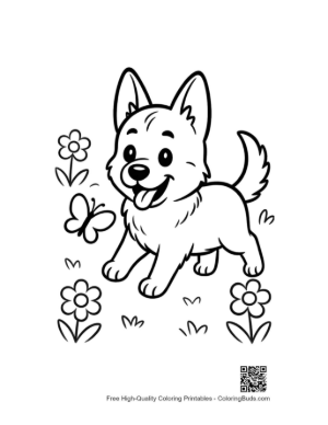 Thumbnail: German Shepherd Puppy Exploring a Garden with Butterflies Printable