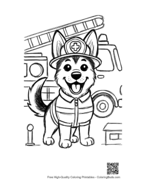 Thumbnail: German Shepherd Puppy Firefighter in Front of a Station Printable