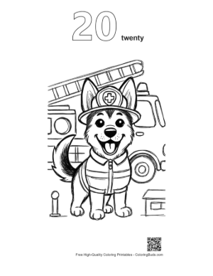 Thumbnail: German Shepherd Puppy Firefighter in Front of a Station Printable Outline Number 20