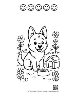 Thumbnail: German Shepherd Puppy Relaxing in a Flower Meadow Printable and 5 Happy Face Outline