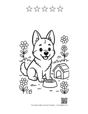 Thumbnail: German Shepherd Puppy Relaxing in a Flower Meadow Printable and 5 Star Outline