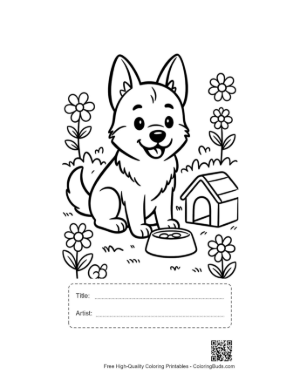 Thumbnail: German Shepherd Puppy Relaxing in a Flower Meadow Printable with Title and Artist Box
