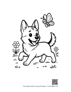 Thumbnail: German Shepherd Puppy Watching a Butterfly in the Field Printable