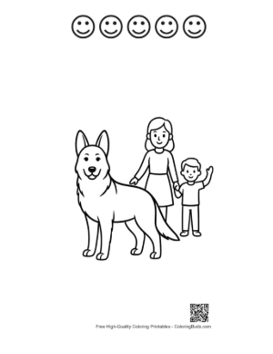 Thumbnail: German Shepherd with Mom and Waving Boy Printable and 5 Happy Face Outline