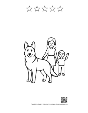 Thumbnail: German Shepherd with Mom and Waving Boy Printable and 5 Star Outline