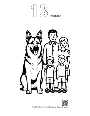 Thumbnail: Giant German Shepherd with Happy Family Printable Outline Number 13
