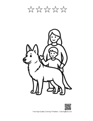 Thumbnail: Happy Family with German Shepherd Printable and 5 Star Outline