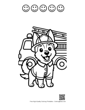 Thumbnail: Heroic German Shepherd Puppy Next to a Fire Engine Printable and 5 Happy Face Outline