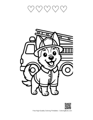 Thumbnail: Heroic German Shepherd Puppy Next to a Fire Engine Printable and 5 Heart Outline
